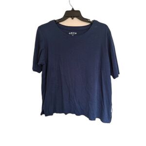Orvis Classic Collection Navy Blue Slub Knit Short Sleeve Tee Shirt XXL